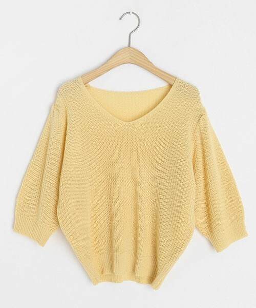 DHOLIC（ディーホリック）の「Vネックハーフスリーブニット（ニット/セーター・レディース・ピンク/ブラウン/ベージュ/イエロー/ブルー/パープル・FREE）」の6枚目の写真
