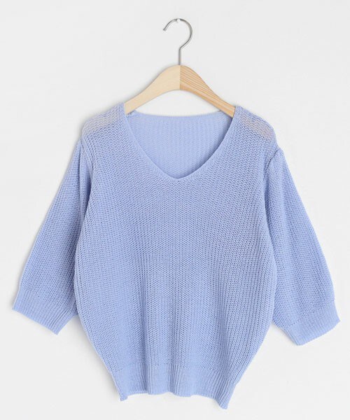 DHOLIC（ディーホリック）の「Vネックハーフスリーブニット（ニット/セーター・レディース・ピンク/ブラウン/ベージュ/イエロー/ブルー/パープル・FREE）」の4枚目の写真