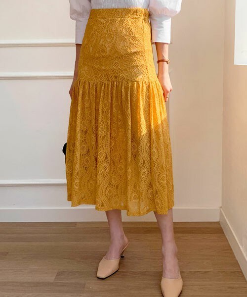 DHOLIC（ディーホリック）の「フレアレーススカート（スカート・レディース・ホワイト/イエロー/ピンク・FREE）」の2枚目の写真