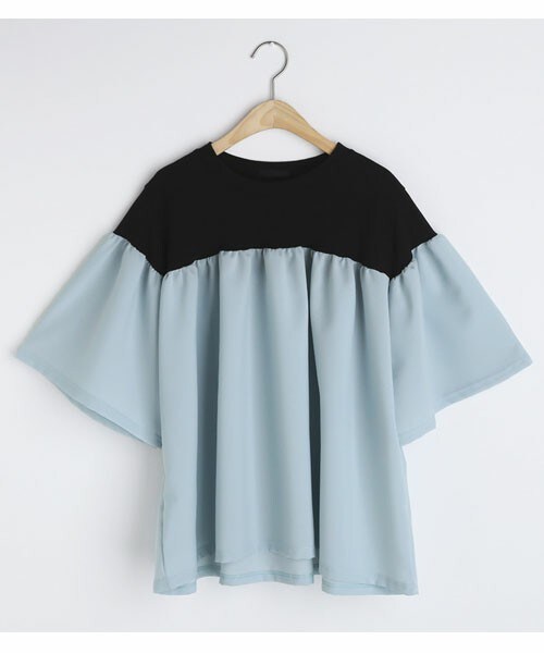 DHOLIC(ディーホリック)の「コントラストフレアブラウス(シャツ/ブラウス・レディース・ベージュ/ホワイト/ブルー・FREE)」の3枚目の写真