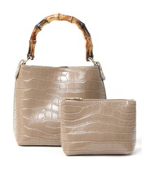 GRL | 2Wayクロコダイル柄ポーチ付きバンブーハンドルバッグ(ハンドバッグ)
