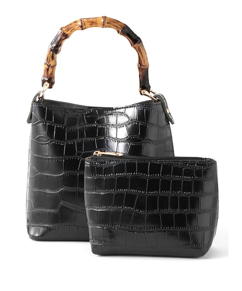 GRL（グレイル）の「2Wayクロコダイル柄ポーチ付きバンブーハンドルバッグ（ハンドバッグ・レディース・グレージュ/アイボリー/ブラック・F）」の3枚目の写真