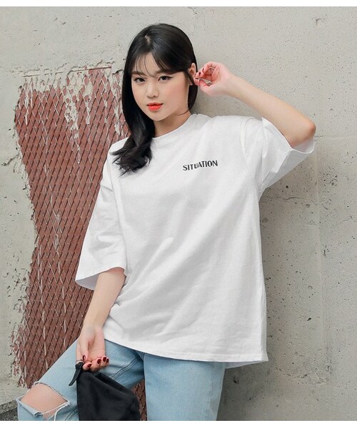 HOTPING(ホッピン)の「SITUATIONバックプリントTシャツ(Tシャツ/カットソー・レディース・Black/White/Beige/Red・フリーサイズ)」の2枚目の写真