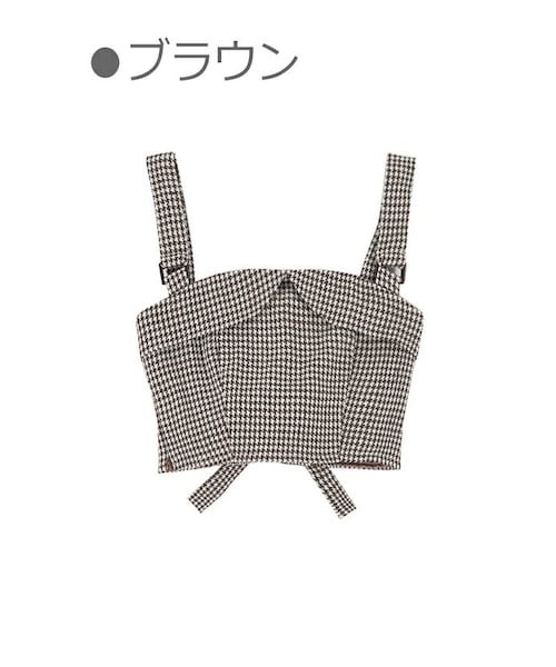 Bobon21（ボボンニジュウイチ）の「ミニ千鳥柄バックリボンビスチェ-全２色-（シャツ/ブラウス・レディース・ブラック/ブラウン・S/M/L）」の2枚目の写真