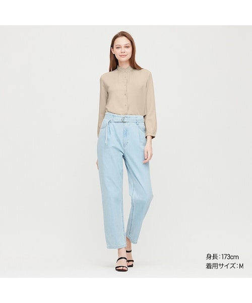UNIQLO（ユニクロ）の「レーヨンフリルブラウス（長袖）（シャツ/ブラウス・レディース・LIGHT GREEN 50/BLACK 09/WHITE 00/NATURAL 30・L/3XL/XL/S/XS/M/XXL）」の4枚目の写真