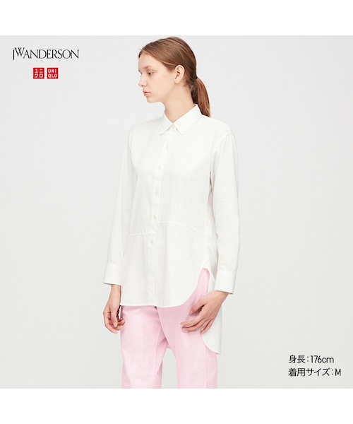 UNIQLO（ユニクロ）の「ロングシャツ（長袖）（シャツ/ブラウス・レディース・OFF WHITE 01/BLUE 67/BLUE 63・XS/XXL/S/L/M/XL）」の2枚目の写真