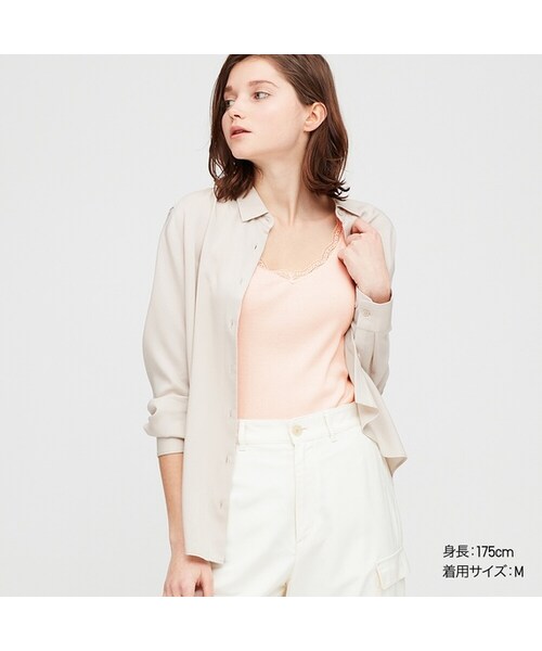 UNIQLO（ユニクロ）の「2WAYリブレースタンクトップ（Tシャツ/カットソー・レディース・NAVY 69/BLUE 64/BLACK 09/LIGHT GRAY 02/PINK 10/WHITE 00/NATURAL 30・XL/S/M/3XL/XS/L/XXL）」の7枚目の写真