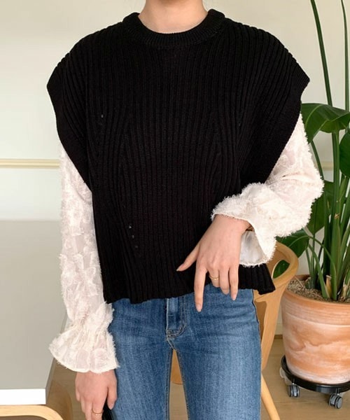 DHOLIC（ディーホリック）の「アンバランスリブベスト（ベスト・レディース・ベージュ/ブルー/ブラック・FREE）」の2枚目の写真