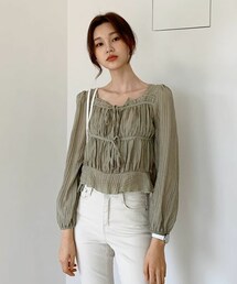 DHOLIC | スクエアフリルリボンブラウス(シャツ/ブラウス)