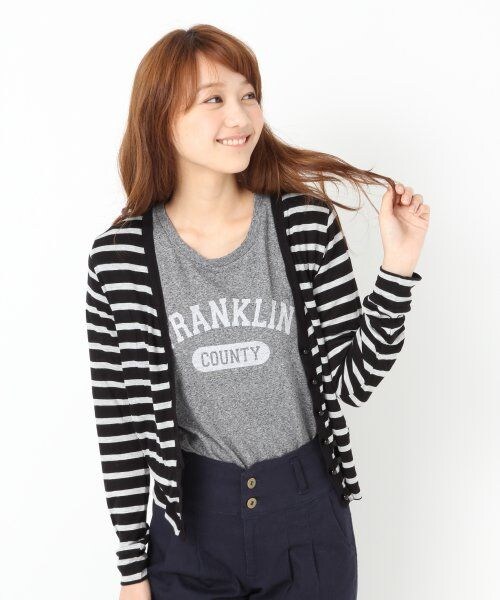 LOWRYS FARM（ローリーズファーム）の「レーヨンVカットカーデロングスリーブ（トップス・レディース・ブラック/グレー/チャコールグレー/レッド/ベージュ/ネイビー・Ｍ/Ｌ）」の3枚目の写真