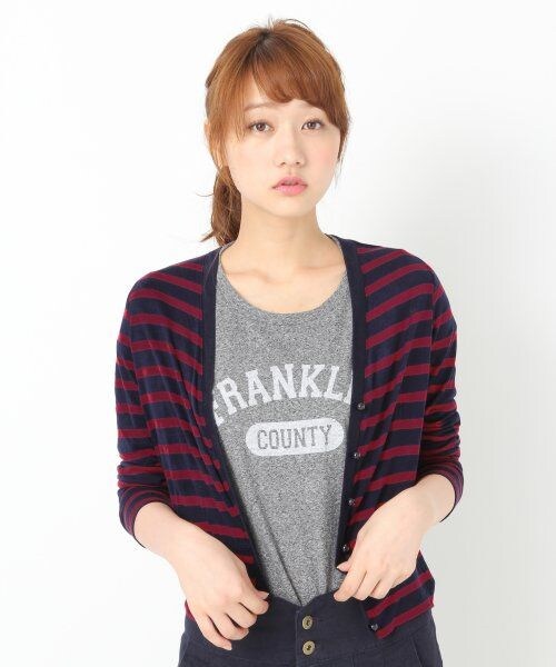 LOWRYS FARM（ローリーズファーム）の「レーヨンVカットカーデロングスリーブ（トップス・レディース・ブラック/グレー/チャコールグレー/レッド/ベージュ/ネイビー・Ｍ/Ｌ）」の6枚目の写真