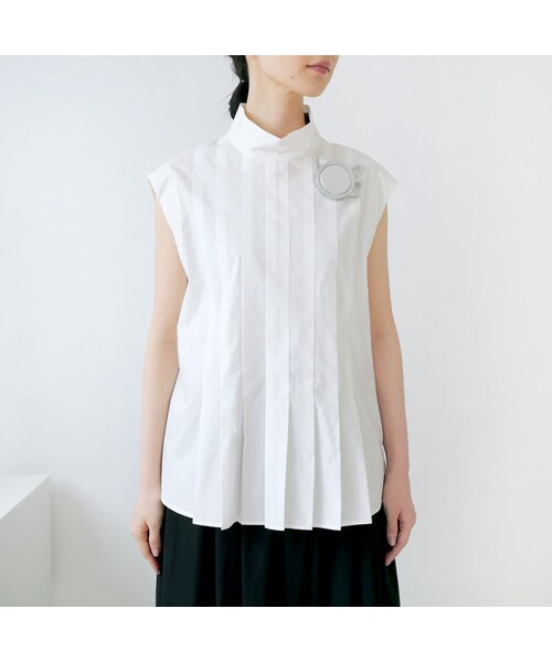 BLUE BLUE JAPAN（ブルーブルージャパン）の「BLUE BLUE JAPAN｜ブルーブルージャパン｜バウンスブロード ハイネックスリーブ タックシャツ ｜700080007｜WHITE（シャツ/ブラウス・レディース・その他）」の7枚目の写真