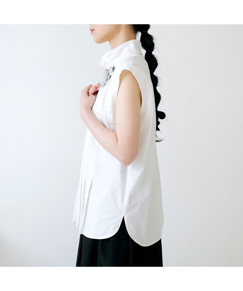 BLUE BLUE JAPAN（ブルーブルージャパン）の「BLUE BLUE JAPAN｜ブルーブルージャパン｜バウンスブロード ハイネックスリーブ タックシャツ ｜700080007｜WHITE（シャツ/ブラウス・レディース・その他）」の9枚目の写真