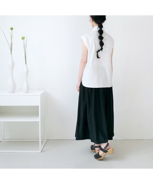 BLUE BLUE JAPAN（ブルーブルージャパン）の「BLUE BLUE JAPAN｜ブルーブルージャパン｜バウンスブロード ハイネックスリーブ タックシャツ ｜700080007｜WHITE（シャツ/ブラウス・レディース・その他）」の5枚目の写真