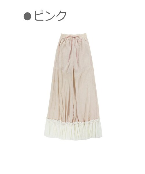 Bobon21（ボボンニジュウイチ）の「裾フラワーレースワイドパンツ-全２色-（その他パンツ・レディース・ブラック/ピンク・S/M/L）」の2枚目の写真
