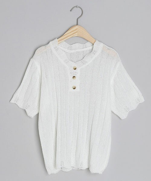 DHOLIC（ディーホリック）の「ボタンスカラップニット（ニット/セーター・レディース・グリーン/ホワイト/ブルー/ブラック/ピンク・FREE）」の2枚目の写真