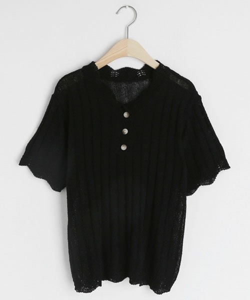 DHOLIC（ディーホリック）の「ボタンスカラップニット（ニット/セーター・レディース・グリーン/ホワイト/ブルー/ブラック/ピンク・FREE）」の3枚目の写真