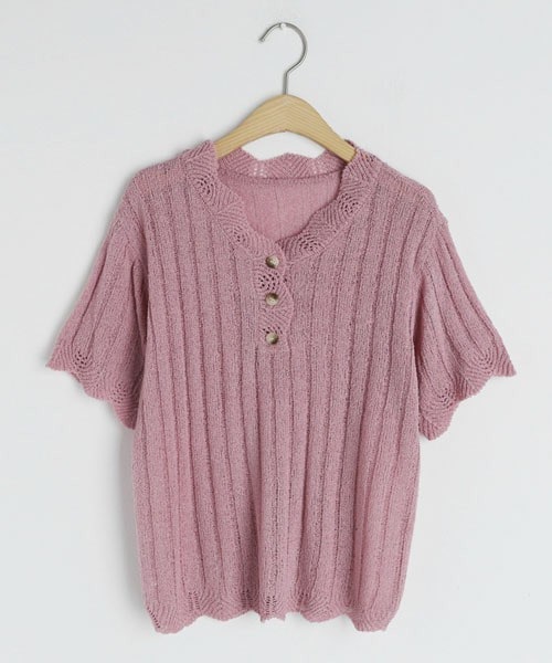 DHOLIC（ディーホリック）の「ボタンスカラップニット（ニット/セーター・レディース・グリーン/ホワイト/ブルー/ブラック/ピンク・FREE）」の5枚目の写真