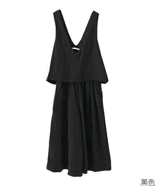 KBF（ケイビーエフ）の「七分連身褲裝（つなぎ/オールインワン・レディース・米色/藏青色/黑色・one）」の2枚目の写真