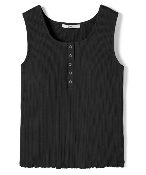 GRL（グレイル）の「パット入りヘンリーネックリブタンクトップ（タンクトップ・レディース・アイボリー/ピンク/ブラック/モカ・M）」の2枚目の写真