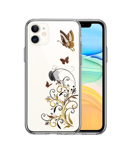 No Brand ノーブランド の Iphone11専用 側面ソフト 背面ハード ハイブリッド クリア ケース フローラル バタフライ ブラウン スマホケース カバー Wear