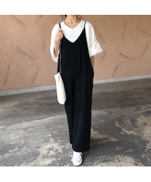 copine | 8月18日再々荷！大人気シリーズ！レーヨン×麻！ゆったりシンプルサロペット(2color)【クリックポスト対象商品】(サロペット/オーバーオール)