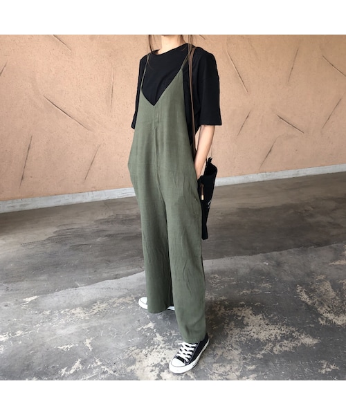 copine（コピン）の「8月18日再々荷！大人気シリーズ！レーヨン×麻！ゆったりシンプルサロペット(2color)【クリックポスト対象商品】（サロペット/オーバーオール・レディース・その他）」の8枚目の写真