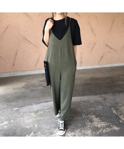 copine（コピン）の「8月18日再々荷！大人気シリーズ！レーヨン×麻！ゆったりシンプルサロペット(2color)【クリックポスト対象商品】（サロペット/オーバーオール・レディース・その他）」の10枚目の写真