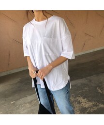 copine | 定価2750円→550円！訳ありOUTLET！5分袖バックロング綿麻Tシャツ【クリックポスト対象商品】(Tシャツ/カットソー)