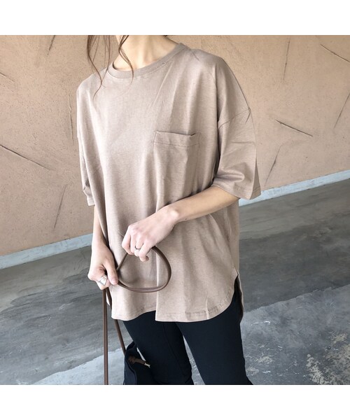 copine（コピン）の「5分袖バックロング綿麻Tシャツ(2color)【クリックポスト対象商品】（Tシャツ/カットソー・レディース・その他）」の7枚目の写真