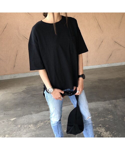 copine（コピン）の「5分袖バックロング綿麻Tシャツ(2color)【クリックポスト対象商品】（Tシャツ/カットソー・レディース・その他）」の2枚目の写真