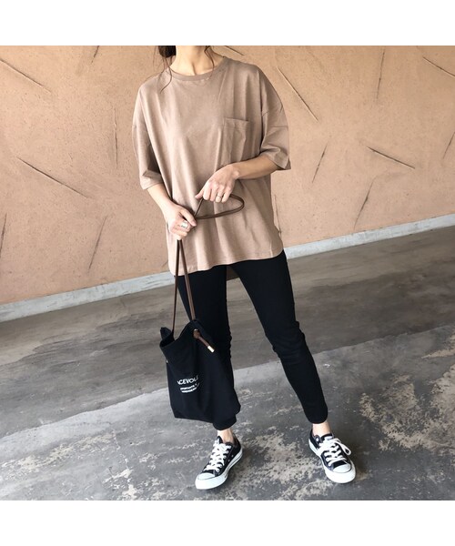 copine（コピン）の「5分袖バックロング綿麻Tシャツ(2color)【クリックポスト対象商品】（Tシャツ/カットソー・レディース・その他）」の8枚目の写真