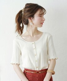 Crisp | フロントボタンリブTシャツ[c1ak2650](Tシャツ/カットソー)