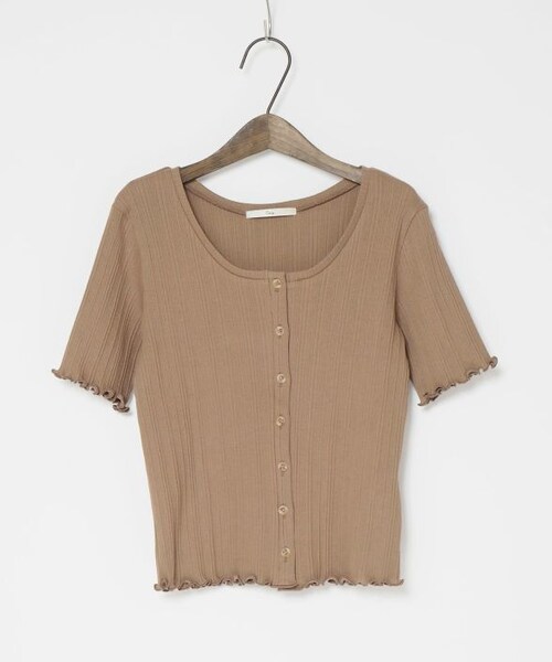 Crisp（クリスプ）の「フロントボタンリブTシャツ[c1ak2650]（Tシャツ/カットソー・レディース・パープル/アイボリー/ブラウン・FREE）」の5枚目の写真