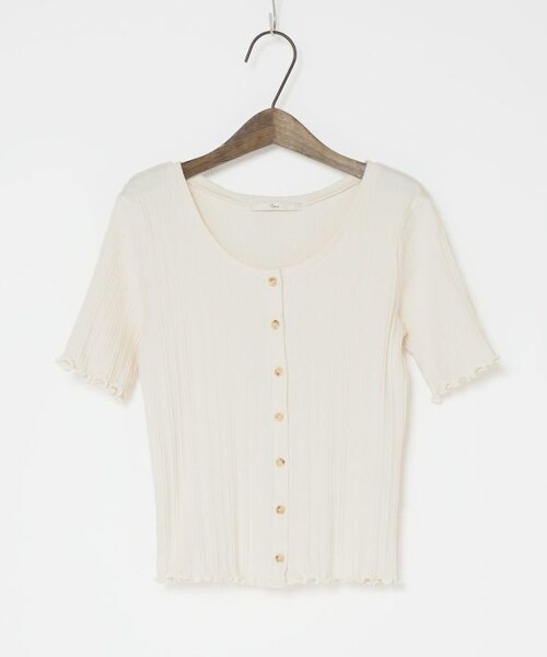 Crisp（クリスプ）の「フロントボタンリブTシャツ[c1ak2650]（Tシャツ/カットソー・レディース・パープル/アイボリー/ブラウン・FREE）」の4枚目の写真
