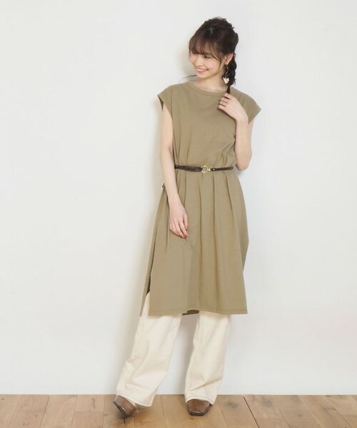 Crisp（クリスプ）の「スリーブレススリットTシャツ[c1s2654]（Tシャツ/カットソー・レディース・アイボリー/カーキ・FREE）」の2枚目の写真