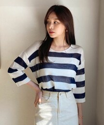 DHOLIC | Vネックワイドボーダーニット(ニット/セーター)