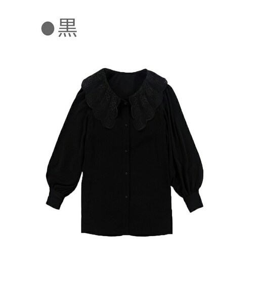 Bobon21（ボボンニジュウイチ）の「スカラップBIG襟シフォンブラウス-全２色-（シャツ/ブラウス・レディース・ホワイト/ブラック・Free）」の2枚目の写真