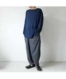 WIRROW｜ウィロウ｜Linen long sleeve cut&sewn｜size2/size3｜120131-120｜NAVY