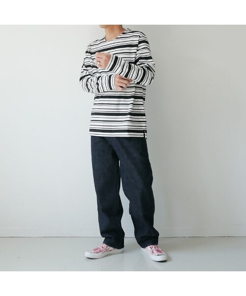 Curly（カーリー）の「CURLY カーリー |BRIGHT LS BORDER TEE ｜201-34012｜WHITE/BROWN　WHITE/BLACK｜SIZE2　SIZE3（Tシャツ/カットソー・メンズ・その他）」の9枚目の写真