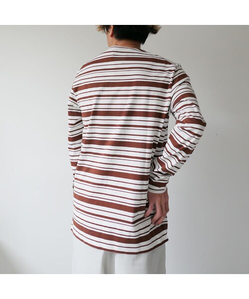 Curly（カーリー）の「CURLY カーリー |BRIGHT LS BORDER TEE ｜201-34012｜WHITE/BROWN　WHITE/BLACK｜SIZE2　SIZE3（Tシャツ/カットソー・メンズ・その他）」の4枚目の写真