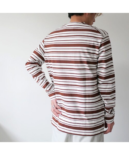 Curly（カーリー）の「CURLY カーリー |BRIGHT LS BORDER TEE ｜201-34012｜WHITE/BROWN　WHITE/BLACK｜SIZE2　SIZE3（Tシャツ/カットソー・メンズ・その他）」の3枚目の写真