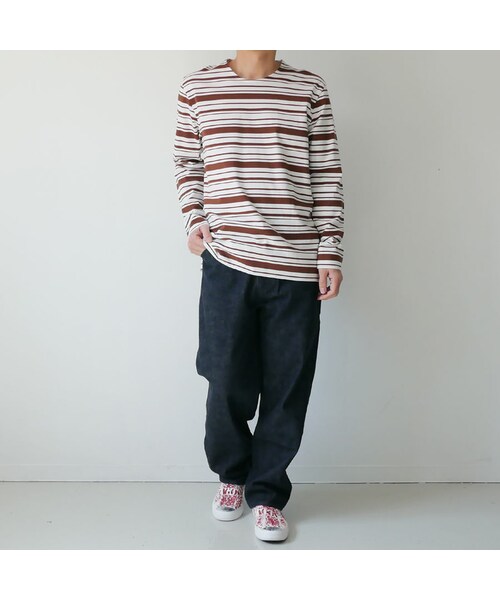 Curly（カーリー）の「CURLY カーリー |BRIGHT LS BORDER TEE ｜201-34012｜WHITE/BROWN　WHITE/BLACK｜SIZE2　SIZE3（Tシャツ/カットソー・メンズ・その他）」の7枚目の写真
