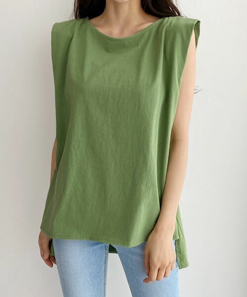 DHOLIC(ディーホリック)の「ショルダータックスリーブレス(タンクトップ・レディース・ブラウン/ホワイト/ブルー/グリーン/ブラック・FREE)」の4枚目の写真