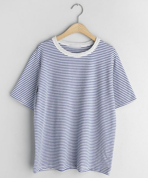 DHOLIC（ディーホリック）の「リネン混ボーダーTシャツ（Tシャツ/カットソー・レディース・グレー/ブルー/ブラック・FREE/FREEE）」の3枚目の写真