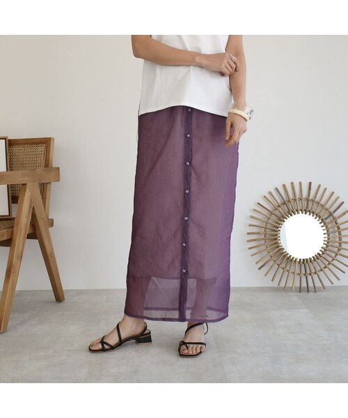 Lavish Gate（ラヴィッシュゲート）の「bottoms-04023 日本製 シアースカート インナー付き パープル ベージュ（スカート