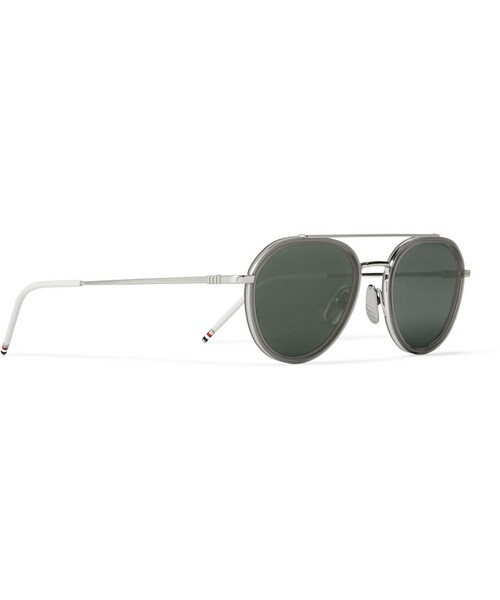 THOM BROWNE（トムブラウン）の「Thom Browne Round Aviator-Frame Acetate and Metal Mirrored Sunglasses（サングラス・メンズ・Silver・One Size）」の2枚目の写真
