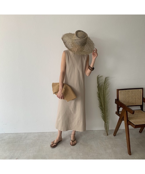 Lavish Gate（ラヴィッシュゲート）の「onepiece-04016　日本製　コットンジャージー 2way ノースリーブワンピース　モカベージュ　アイスグレー（ワンピース・レディース・その他）」の3枚目の写真