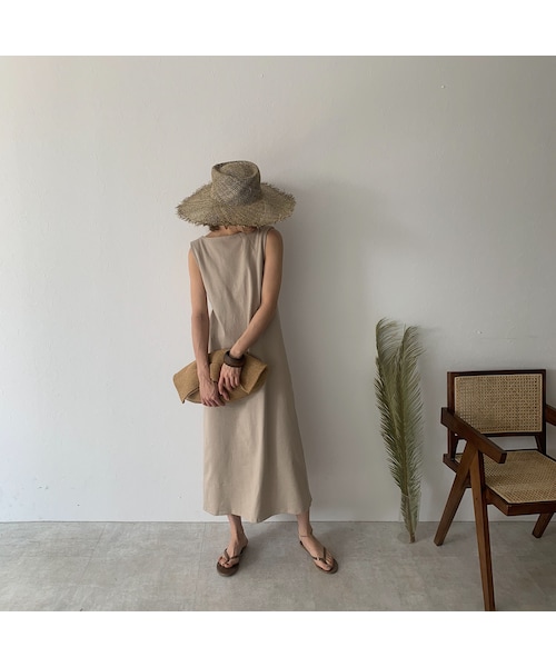 Lavish Gate（ラヴィッシュゲート）の「onepiece-04016　日本製　コットンジャージー 2way ノースリーブワンピース　モカベージュ　アイスグレー（ワンピース・レディース・その他）」の5枚目の写真