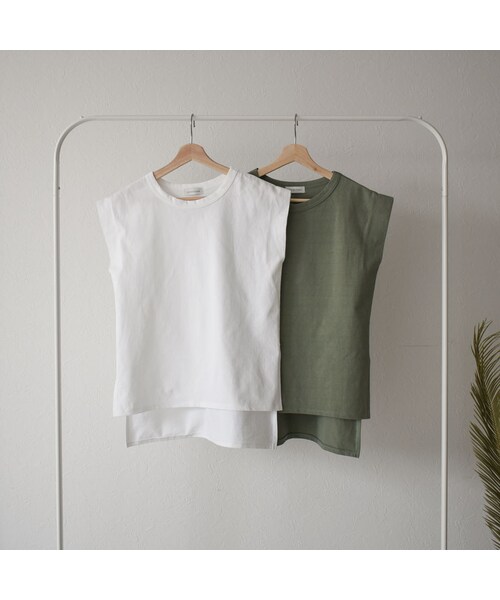 Lavish Gate（ラヴィッシュゲート）の「nh-tops-04035　日本製　クルーネック ノースリーブトップス　ホワイト　ピスタチオ　キャメル　チャコール（Tシャツ/カットソー・レディース・その他）」の11枚目の写真